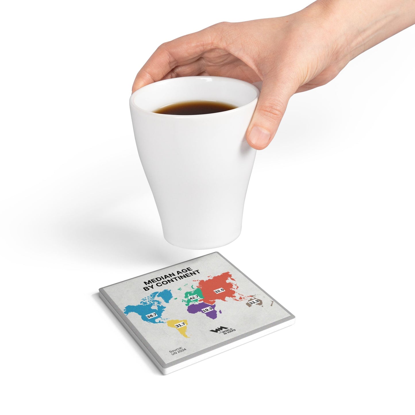 Ceramic Coaster — 'Age by continent' World in Maps
