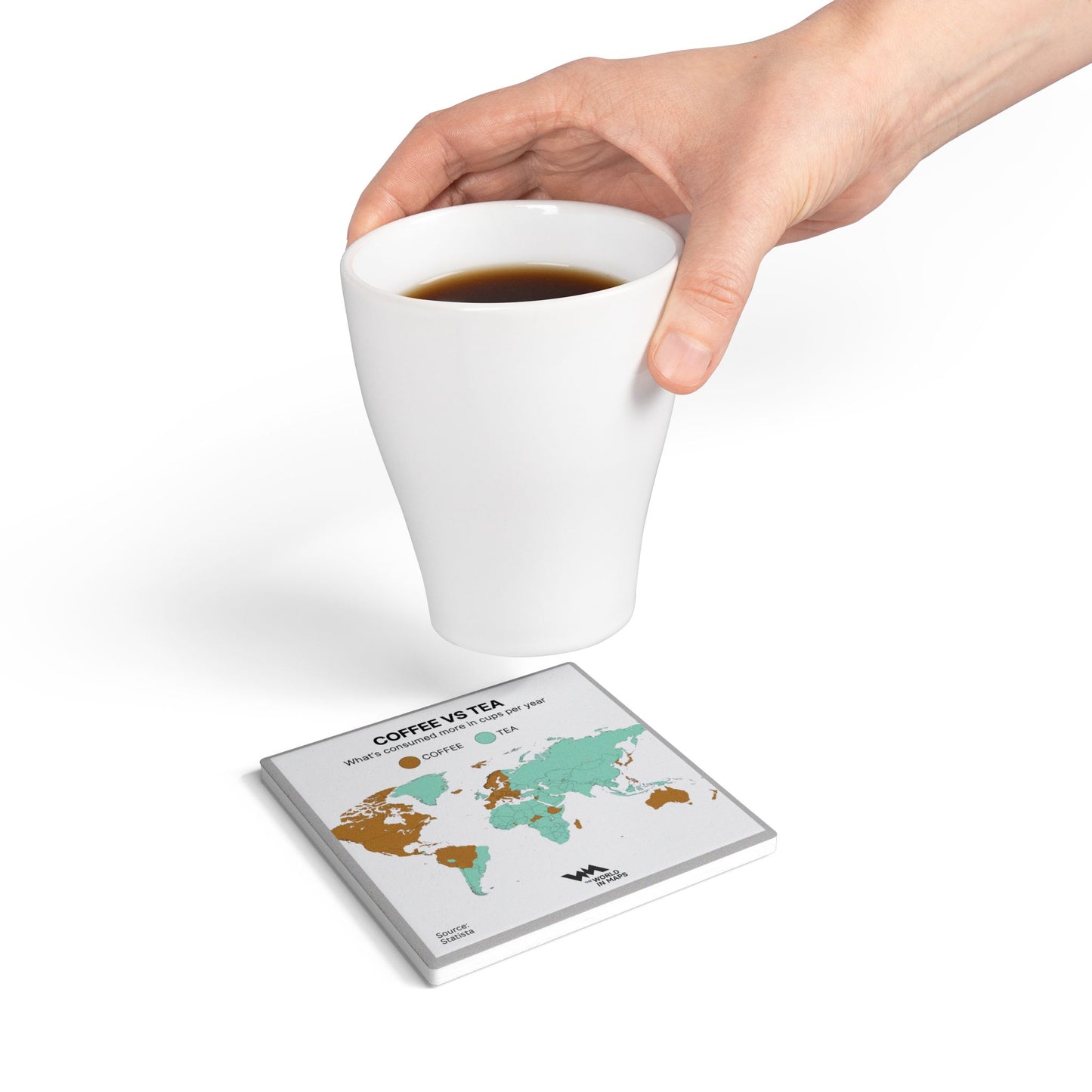 Ceramic Coaster — 'Coffee or Tea?' World in Maps