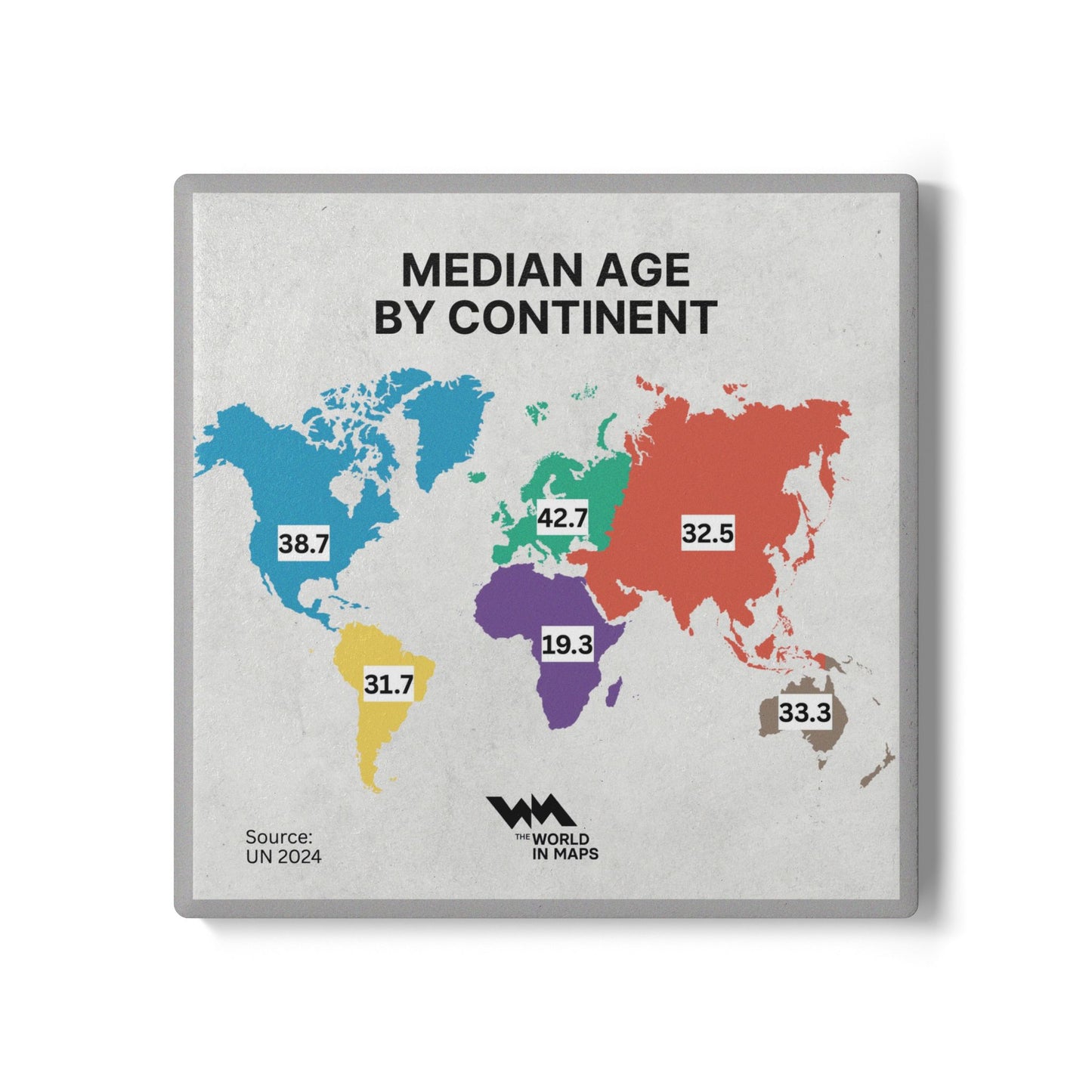 Ceramic Coaster — 'Age by continent' World in Maps