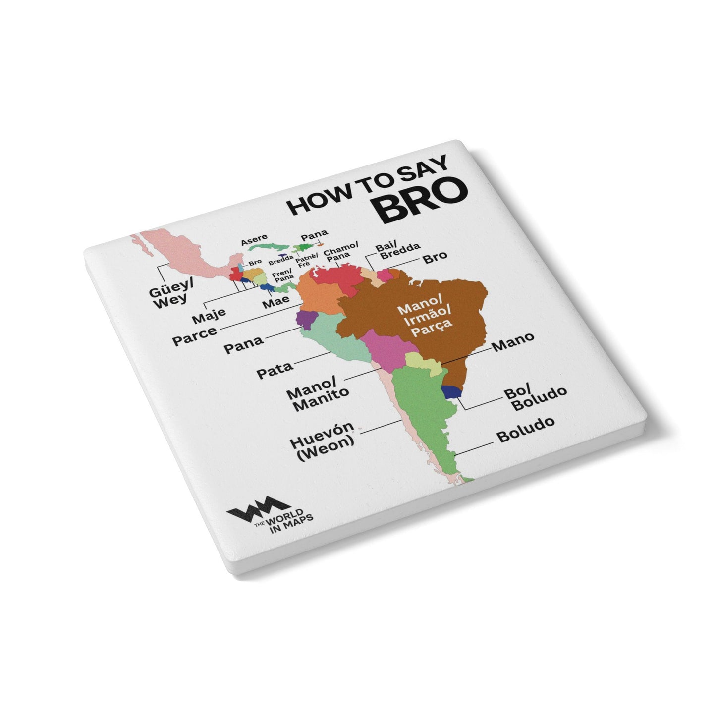 Ceramic Coaster — 'South American Bros' World in Maps