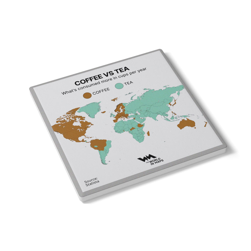 Ceramic Coaster — 'Coffee or Tea?' World in Maps