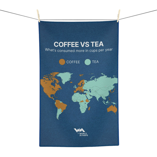 Coffee vs Tea World Map Microfiber Tea Towel