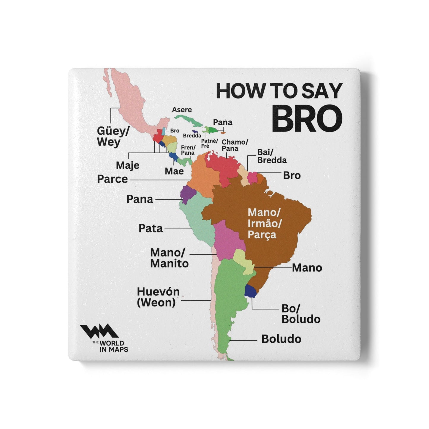 Ceramic Coaster — 'South American Bros' World in Maps