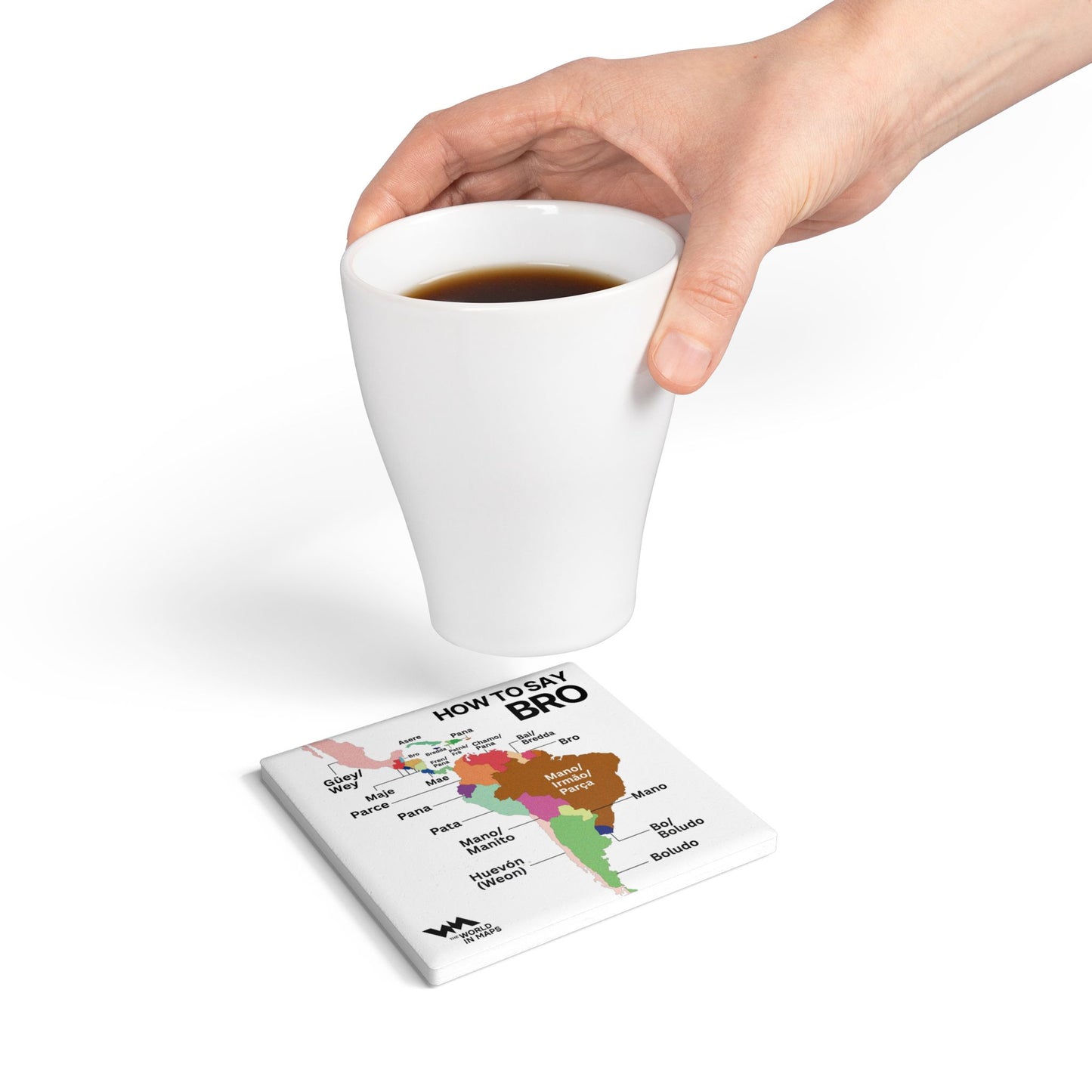 Ceramic Coaster — 'South American Bros' World in Maps