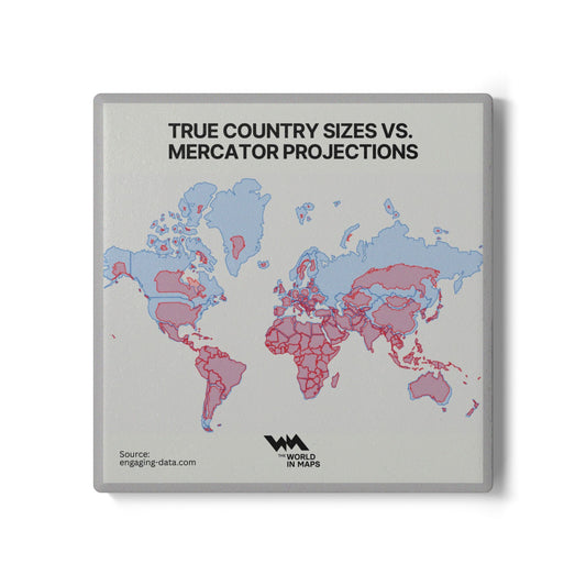 Ceramic Coaster — 'True country sizes?' World in Maps