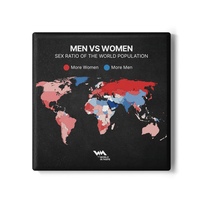Ceramic Coaster — 'Men Vs Women' World in Maps  Coaster