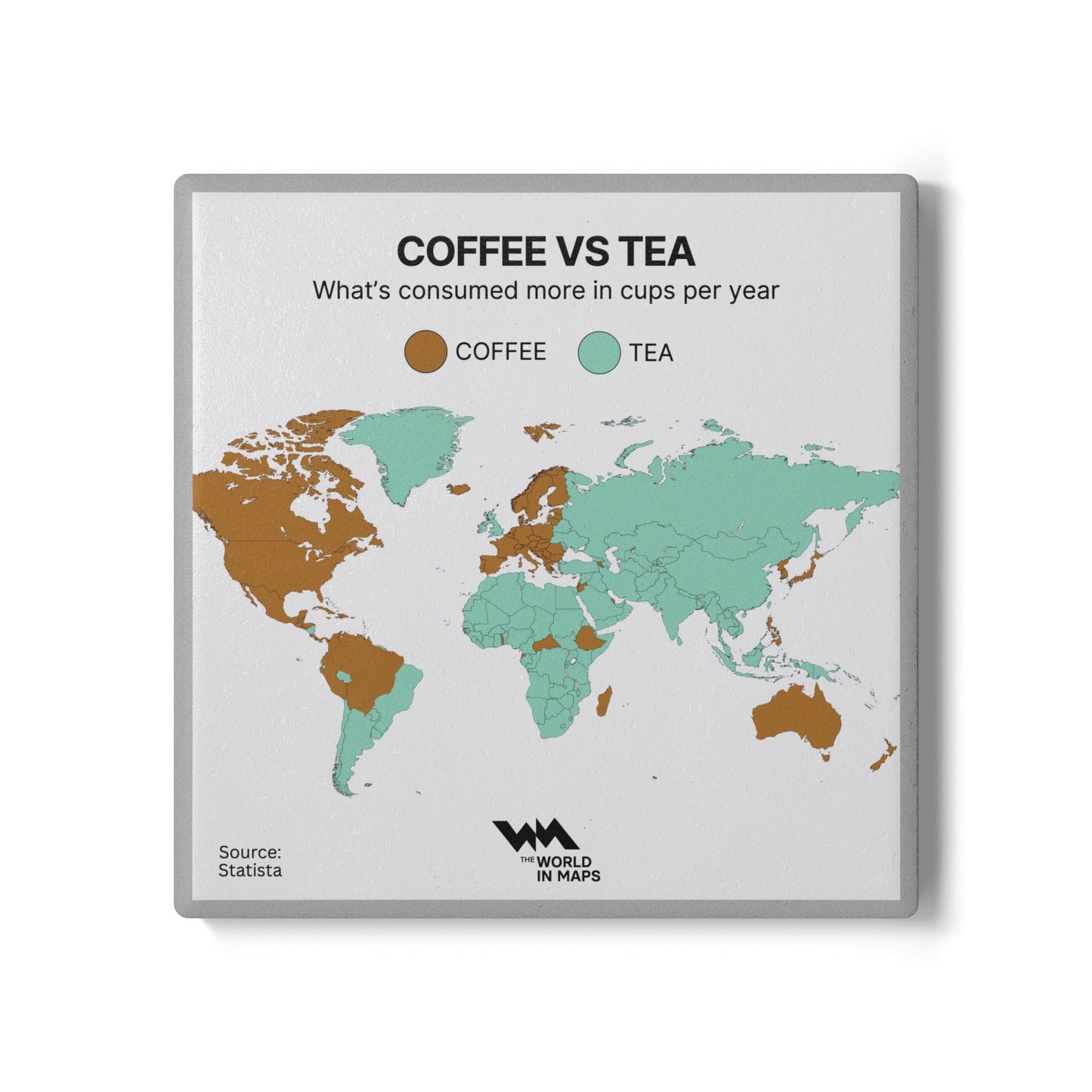 Ceramic Coaster — 'Coffee or Tea?' World in Maps