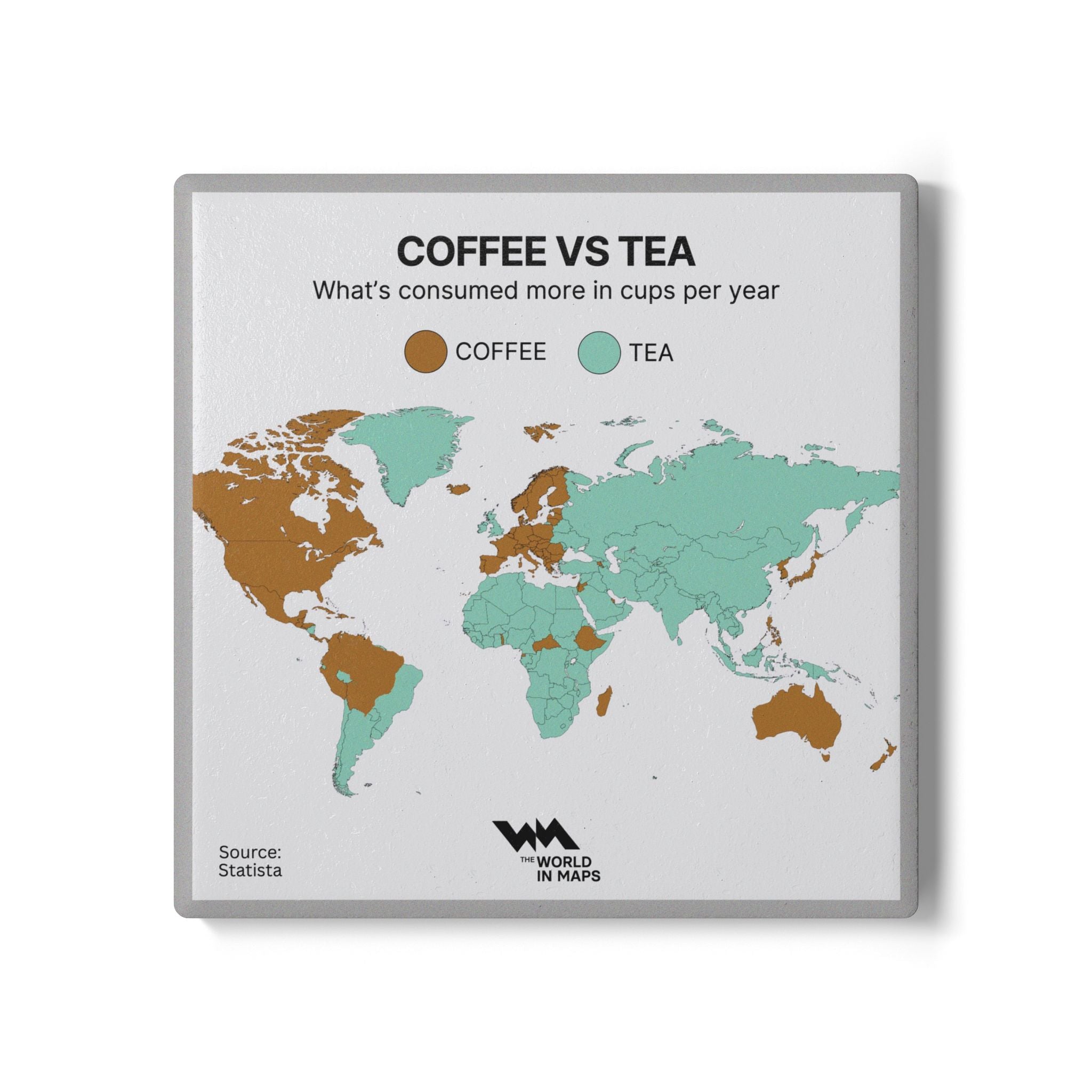 Ceramic Coaster — 'Coffee or Tea?' World in Maps