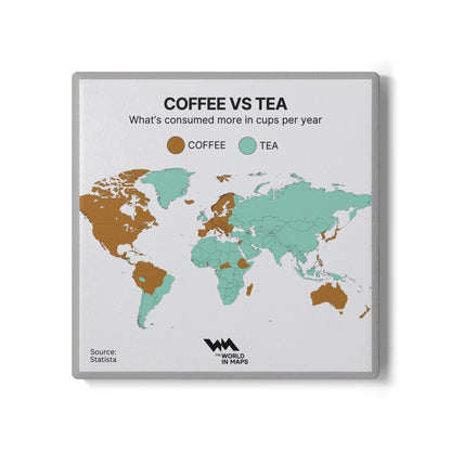 Ceramic Coaster — 'Coffee or Tea?' World in Maps