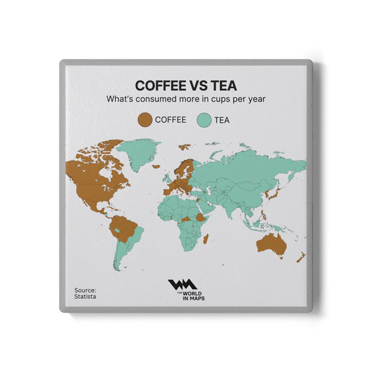 Ceramic Coaster — 'Coffee or Tea?' World in Maps